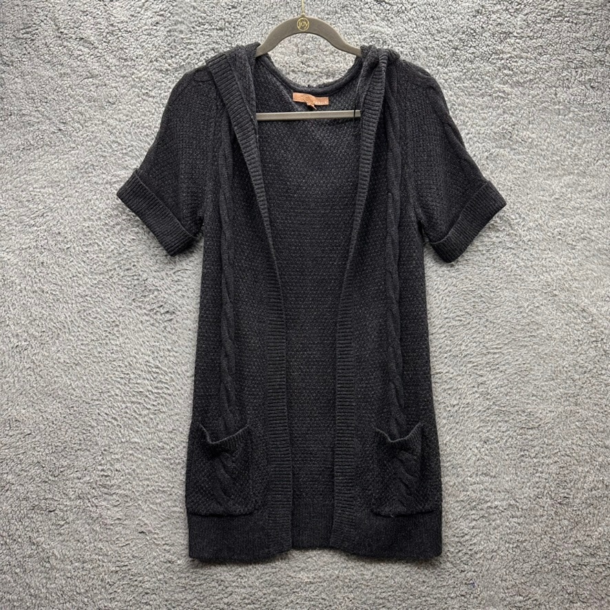 Kaisely Women's Small Gray Knit Short Sleeve Open Front Cardigan Hoodie Comfort